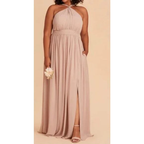 Birdy Grey Kiko Halter Maxi Dress XL Taupe Pockets Bridesmaid Formal Gown - Picture 1 of 9